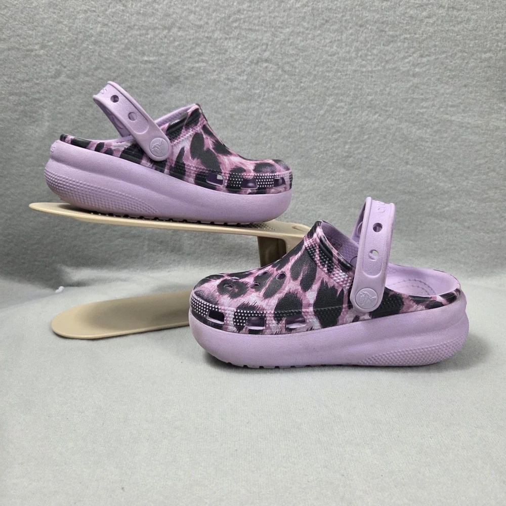 Crocs Kids Classic Cutie Clog Purple Leopard Print Platform Sandals Size C12